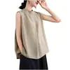 Camiseta sin mangas de cuello alto texturizada talla grande para mujer, nuevo estilo de verano, corte holgado, adelgazante, elegante top tipo chaleco para mujer