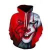 Coletes com capuz casuais masculinos soltos com estampa digital 3D de palhaço, tendência de primavera e outono europeia e americana, para modelar