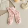 Meias-calça de terry com laço, cor coral, de fleece, para senhoras, outono e inverno, com forro de fleece, grossas, quentes, para dormir em casa, meias da lua