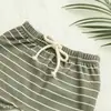 Conjunto Informal de Rayas para Bebé de Primavera y Otoño: Conjunto de dos piezas para bebés: top de manga larga con bolsillo de piel y pantalones jogger con cordón