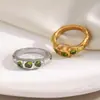 Pulsera de Anillo Nueva Versátil de Alta Gama Transfronteriza Europea y Americana de Acero Inoxidable Chapado en Oro de 18 Quilates Anillo Delgado con Tres Circonitas