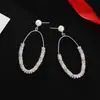 Pendientes de Aro y de Botón con Combinación de Perlas Nuevas Japonesas y Coreanas con Brillantes Completos, Pendientes Simples y Elegantes para Mujer E764