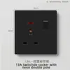 Enchufe de Interruptor Esmerilado Estándar Británico de Exportación Negro, Un Interruptor Enchufe Multifuncional de Cinco Agujeros USB Estilo Europeo Interruptor de 25A