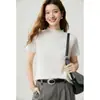Suéter de cachemir 100% puro con cuello alto enrollado y dobladillo, manga corta para mujer, simple, elegante, versátil, tejido, capa base, suéter pullover