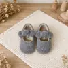 Sapatos de menina sapatos peludos estilo princesa sapatos de algodão com veludo extra laço 2026 Sapatos de outono para crianças sapatos de algodão de duas camadas para bebê menina