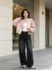 Calça jeans de metal com rebites, bigodes de contas, levemente curvada, novo estilo de outono, solta, reta, perna larga, versátil, casual, moderna