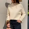 Suéter Pulóver de Manga Nueve Cuartos Nuevo Otoño 2023 Top Holgado para Mujer Color Sólido Camisa Base de Manga Larga Casual Versátil