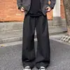 Calça Social Casual Listrada Retro Americana Tendência Toque de Luxo Perna Curva Masculina Feminina Caimento Solto Dupla Prega Perna Larga Longa