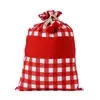 Bolsa de algodón con cordón a cuadros navideña creativa personalizada más vendida transfronteriza bolsa de regalo de Navidad fácil de tirar