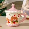 Taza Navideña Creativa con Tapa, Taza de Café de Aspecto Elegante, Taza de Agua para Pareja, Taza de Cerámica, Regalo de Navidad, Regalo Pequeño