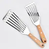 Espátula para pescado de acero inoxidable con mango de madera espátula para pescado frito cocina hogar resistente a altas temperaturas espátula de mariposa espátula para bistec frito espátula para sartén antiadherente