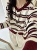 Cardigan de Tricô Color Block Listrado Estilo Coreano para Mulheres 2026 Primavera e Outono Novo Caimento Solto Petite Casaco Suéter Versátil
