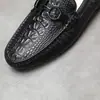 Zapatos con Forro de Piel de Oveja Gorro Zapatos para Hombre Todas las Estaciones Zapatos Perezosos Patrón de Cocodrilo Piel de Vaca de Primera Capa Grabada Suela Suave Zapatos Casuales para Hombre