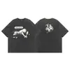 Camiseta Unisex de Manga Curta Tendência Saint Miael High Street Estampa de Letras Alta Qualidade Vintage Lavada e Desgastada