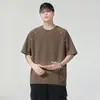 Diseño estilo americano, deconstruido con costuras visibles, camiseta de manga corta para hombre, nuevo modelo de verano, hecha de tejido modal, fresca y antibacteriana, cuello redondo, mangas de tres cuartos