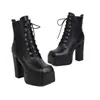 Botas versátiles para mujer 34-48 otoño e invierno transfronterizas puntera cuadrada de corte bajo de cuero color liso cremallera lateral tacón alto botas Martin para mujer