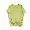 Verde Abacate Grande Gola U Tricô Cor Sólida Manga Curta Camiseta Feminina Verão Fina Leve Preguiçoso Solta Top Camiseta Feminina