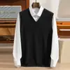 Camiseta básica cálida sin mangas, casual y sencilla, nuevo jersey de cachemira para hombre de otoño e invierno, top de cuello en V, suéter de punto