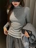 Camiseta de manga larga para mujer Tencel Lyocell de cuello alto medio con textura, capa interior para otoño e invierno, efecto adelgazante, se puede usar sobre otra prenda