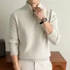 Suéter de Tricô Masculino 2026 Outono/Inverno Gola Alta com Zíper Meio Pulôver Suéter de Lã Estilo Old Money Suéter de Gola Meia-Alta para Negócios