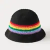 Sombrero de Lana Hecho a Mano con Contraste de Colores Arcoíris Transfronterizo Nuevo Estilo Coreano Pequeño Sombrero de Pescador Sombrero Cubo para Mujer