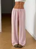 Ropa Europea y Americana Transfronteriza Amazon Aliexpress Estación Independiente Pantalones de Color Sólido Cintura Elástica con Cordones Pierna Ancha Pantalones Casuales