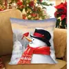 Funda de Almohada Estampada de Reno y Muñeco de Nieve Navideño Set Azul de Cuatro Piezas Funda de Cojín de Atmósfera para Sofá de Sala de Estar Navideña Respaldo
