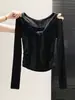 Camiseta Feminina Manga Longa Estilo Coreano Falsa Duas Peças Xale Design de Início de Outono Cintura Lateral Ajustada Emagrecedor Temperamento Top A14866