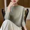 Camiseta de manga larga de algodón puro, ajustada y a la moda, estilo coreano para mujer, nueva blusa básica elegante para primavera y otoño, de cuello medio alto, versátil y moderna