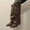 Botas altas Melard para mujer con hebilla de cinturón, nuevo estilo otoño e invierno 2026, tacón alto grueso, tubo largo adelgazante apilado, botas de montar