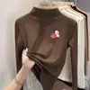 Camiseta base de forro polar con estampado para niñas, cuello alto medio, camiseta de otoño e invierno para bebés niñas, ropa interior cálida para niños, top casual