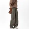 Pantalones Casuales Lavados de Temporada de Primavera y Otoño para Hombre, Marca de Moda Estilo Americano Retro Plisados Ropa de Trabajo Rectos Sueltos Caídos Patchwork de Pierna Ancha