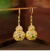 Aretes Colgantes Originales Antiguos de Artesanía Dorada Calabaza Cortados Bolsita Estilo Retro Étnico Dinastía Han Cheongsam Aretes de Estilo Antiguo