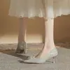 Sapatos femininos de salto agulha bico fino, CH60-26 nova coleção primavera e outono, salto alto sexy de corte baixo com lantejoulas de cristal