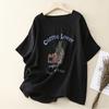 Foto real de Camisa Artística de Algodón y Lino de Manga Corta Estilo Nuevo 2025 para Mujer, Jersey Retro Estampado Holgado, Camiseta Casual y Versátil