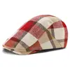 Gorra de lino a cuadros, gorra de visera a cuadros retro británica, gorra de béisbol unisex casual ajustable de algodón y lino transpirable