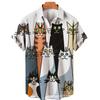 Nova Camisa Masculina de Manga Curta 2024 Gato Fofo Estampa Digital 3D Camisa Casual Masculina Fornecimento Transfronteiriço