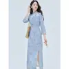 Nuevo Cheongsam Mejorado de Estilo Chino para Niñas Jóvenes, Vestido Azul Retro de Estilo Nacional de Alta Gama y Impresionantemente Hermoso para Figuras Pequeñas