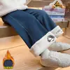 Calça Jeans Forrada com Fleece da Gatinha Kt Inverno 2025 Nova Calça Reta Engrossada de Alpaca Infantil Calça Casual de Bebê