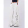 Diseño Retro Americano Estampado en Caliente Pantalones Blancos de Cimitarra para Mujer Verano Nueva Silueta Urbana Sueltos Casuales Pantalones de Pierna Ancha