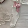 Calcetines para Mujer, Calcetines de Lazo para Primavera y Verano, Lindos Calcetines Rosas de Estilo Japonés Jk Girl de Media Pantorrilla para Verano, Calcetines de Encaje, Calcetines Lolita