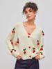 Cárdigan de lana con cuello en V, dulce y picante, combinable con todo, holgado, moderno, con decoración de cerezas, de un solo pecho para mujer
