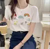 Camiseta de Verano de Algodón Puro con Estampado de Moda, Holgada de Manga Corta para Mujer, Nuevo Estilo Ins, Top Casual Versátil al por Mayor