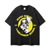 Camiseta de manga corta con estampado negro lavado y desgastado, marca europea y americana de moda, top de verano holgado retro americano bidimensional