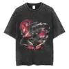 Camiseta Vintage Lavada de Anime Japonés de Moda Estilo Americano, Top de Verano para Hombre de Calle Europeo y Americano Oversize con un Ambiente Elegante