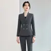 Conjunto de dos piezas para mujer para otoño, blazer de manga larga de doble botonadura ajustado, pantalones y falda, atuendo profesional, venta al por mayor transfronteriza