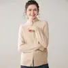 Cardigã de Cashmere com Zíper Completo Feminino Outono/Inverno Macio Aderente Amigo da Pele Simples Versátil Gola Alta Malha Jaqueta