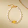 Yuebao Jewelry Plata de Ley S925 Chapado en Oro Perla de Agua Dulce Cuentas de Cera de Abeja Lujo Simple Accesible Diseño de Nicho Pulsera Pulsera