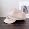Gorra Plisada de Encaje Octagonal Vintage para Mujer, Nuevo Estilo Primavera, Versátil Estilo Británico, Elegante Gorra de Boina Protectora del Sol
