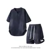 2026 Nuevo Estilo de Verano para Hombre Ajuste Holgado Imitación Lino de Lyocell Delgado de Manga Corta Traje Moda Juvenil Casual Conjunto de Dos Piezas